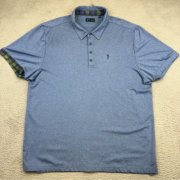 William Murray Polo Shirt Mens XXL Blue Golf Stretch Performance Contrast Plaid - Picture 1 of 16